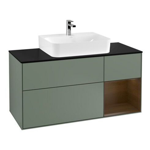 V&B Waschtischunterschrank Wandbeleuchtung Finion 120cm, Pl b m, Rg re wal ven, Oli. m Lac