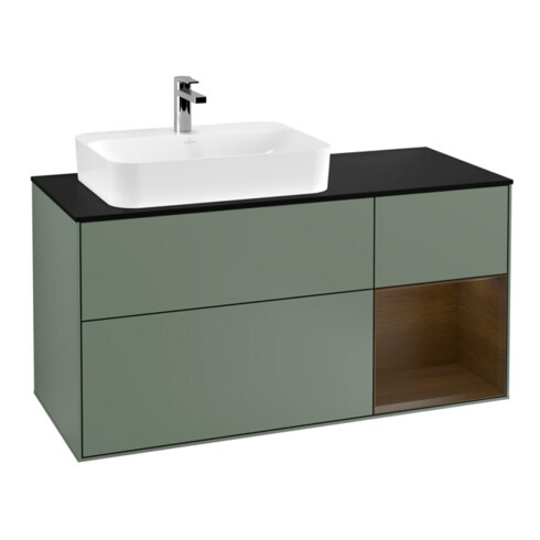 V&B Waschtischunterschrank Wandbeleuchtung Finion 120cm, Pl b m, Rg re wal ven, Oli. m Lac