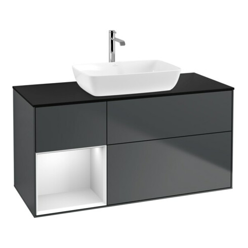 V&B Waschtischunterschrank Wandbeleuchtung Finion 120cm, Pl b m, Rg w m Lac, md bl. m Lac