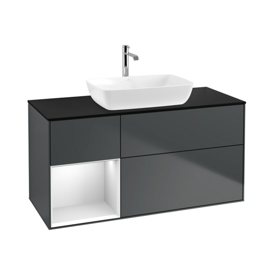 V&B Waschtischunterschrank Wandbeleuchtung Finion 120cm, Pl b m, Rg w m Lac, md bl. m Lac