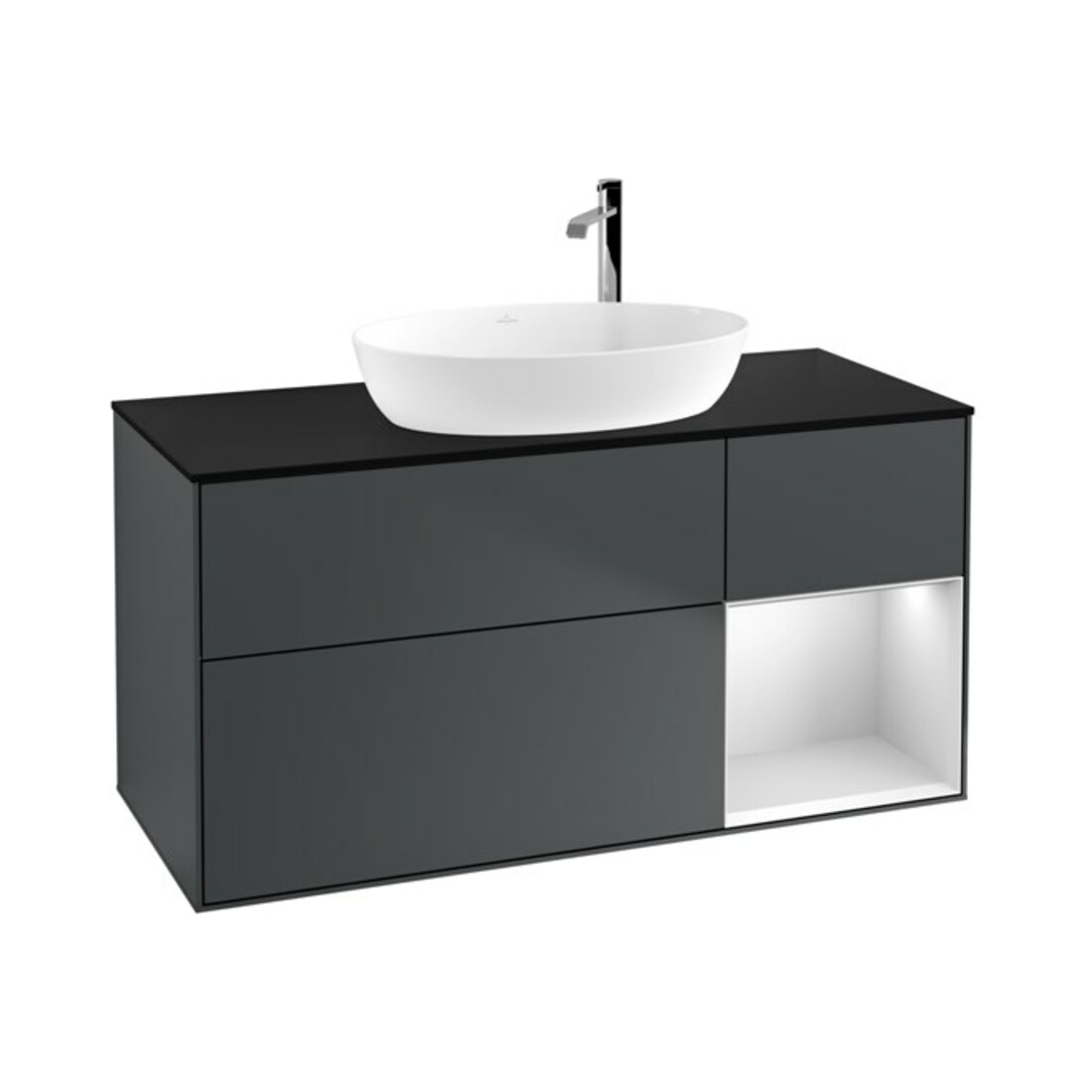 V&B Waschtischunterschrank Wandbeleuchtung Finion 120cm, Pl b m, Rg w m Lac, md bl. m Lac