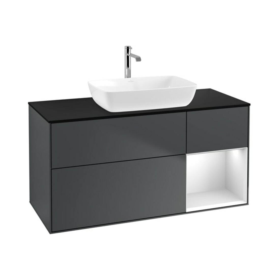 V&B Waschtischunterschrank Wandbeleuchtung Finion 120cm, Pl b m, Rg w m Lac, md bl. m Lac