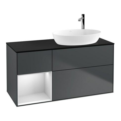 V&B Waschtischunterschrank Wandbeleuchtung Finion 120cm, Pl b m, Rg w m Lac, md bl. m Lac