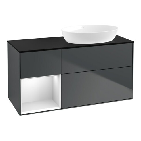 V&B Waschtischunterschrank Wandbeleuchtung Finion 120cm, Pl b m, Rg w m Lac, md bl. m Lac