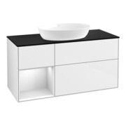 V&B Waschtischunterschrank Wandbeleuchtung Finion 120cm, Pl b m, Rg wh. m Lac, glo wh. Lac