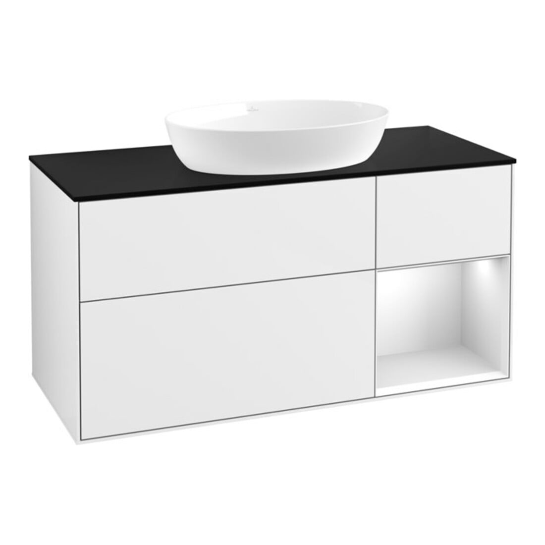 V&B Waschtischunterschrank Wandbeleuchtung Finion 120cm, Pl b m, Rg wh. m Lac, glo wh. Lac