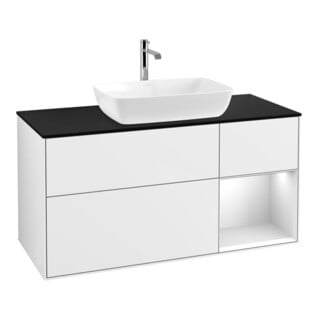 V&B Waschtischunterschrank Wandbeleuchtung Finion 120cm, Pl b m, Rg wh. m Lac, glo wh. Lac