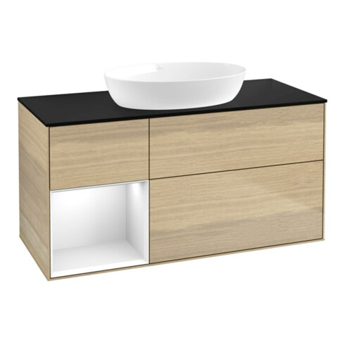 V&B Waschtischunterschrank Wandbeleuchtung Finion 120cm, Pl bla m, Reg glo wh. Lac, Oa ven