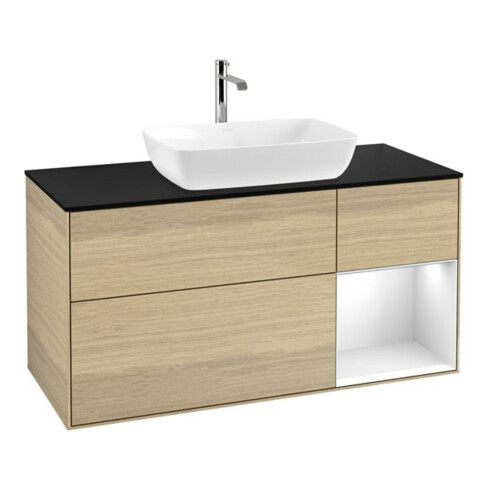 V&B Waschtischunterschrank Wandbeleuchtung Finion 120cm, Pl bla m, Reg glo wh. Lac, Oa ven