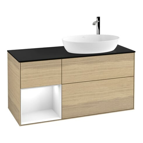V&B Waschtischunterschrank Wandbeleuchtung Finion 120cm, Pl bla m, Reg glo wh. Lac, Oa ven