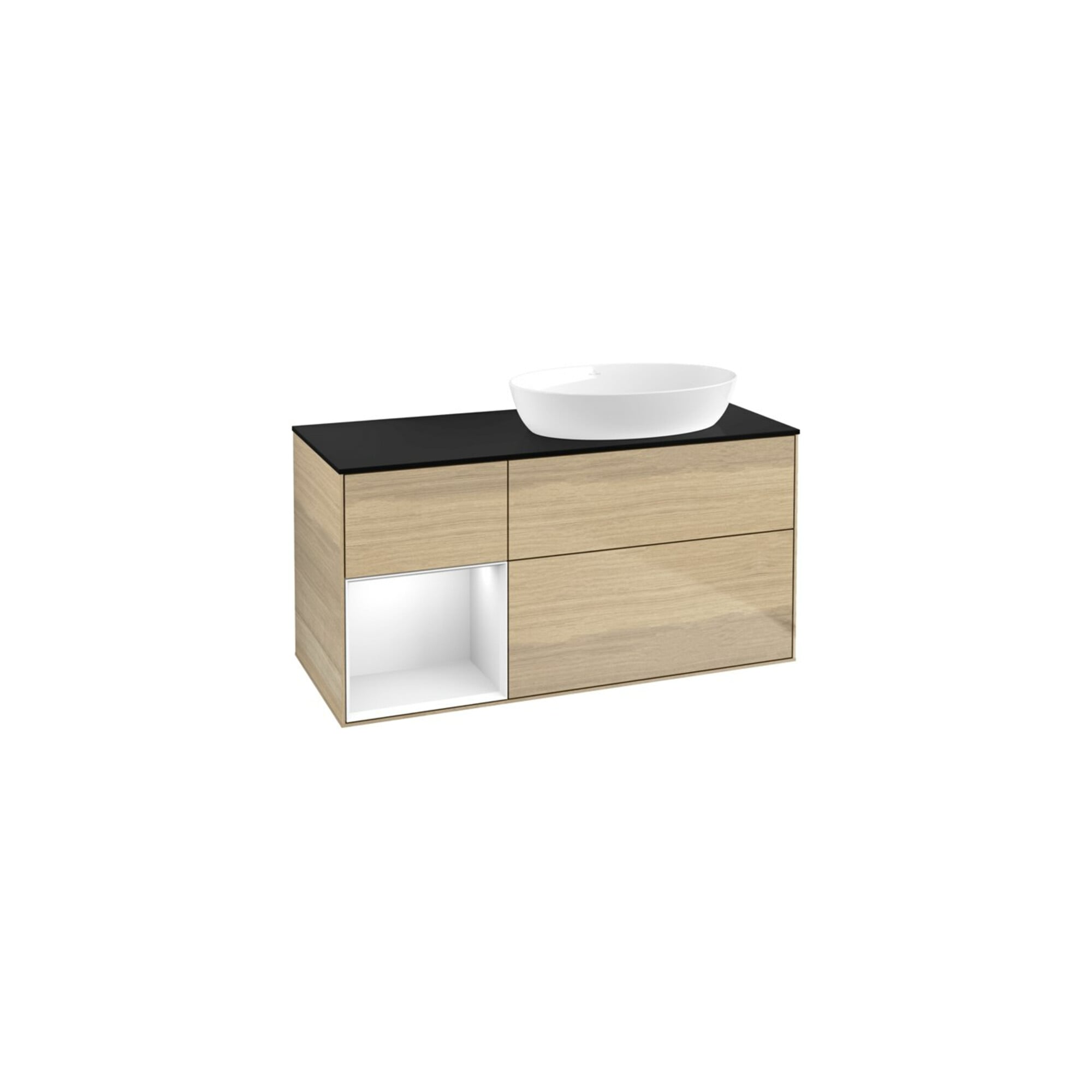 V&B Waschtischunterschrank Wandbeleuchtung Finion 120cm, Pl bla m, Reg glo wh. Lac, Oa ven ; Villeroy & Boch
