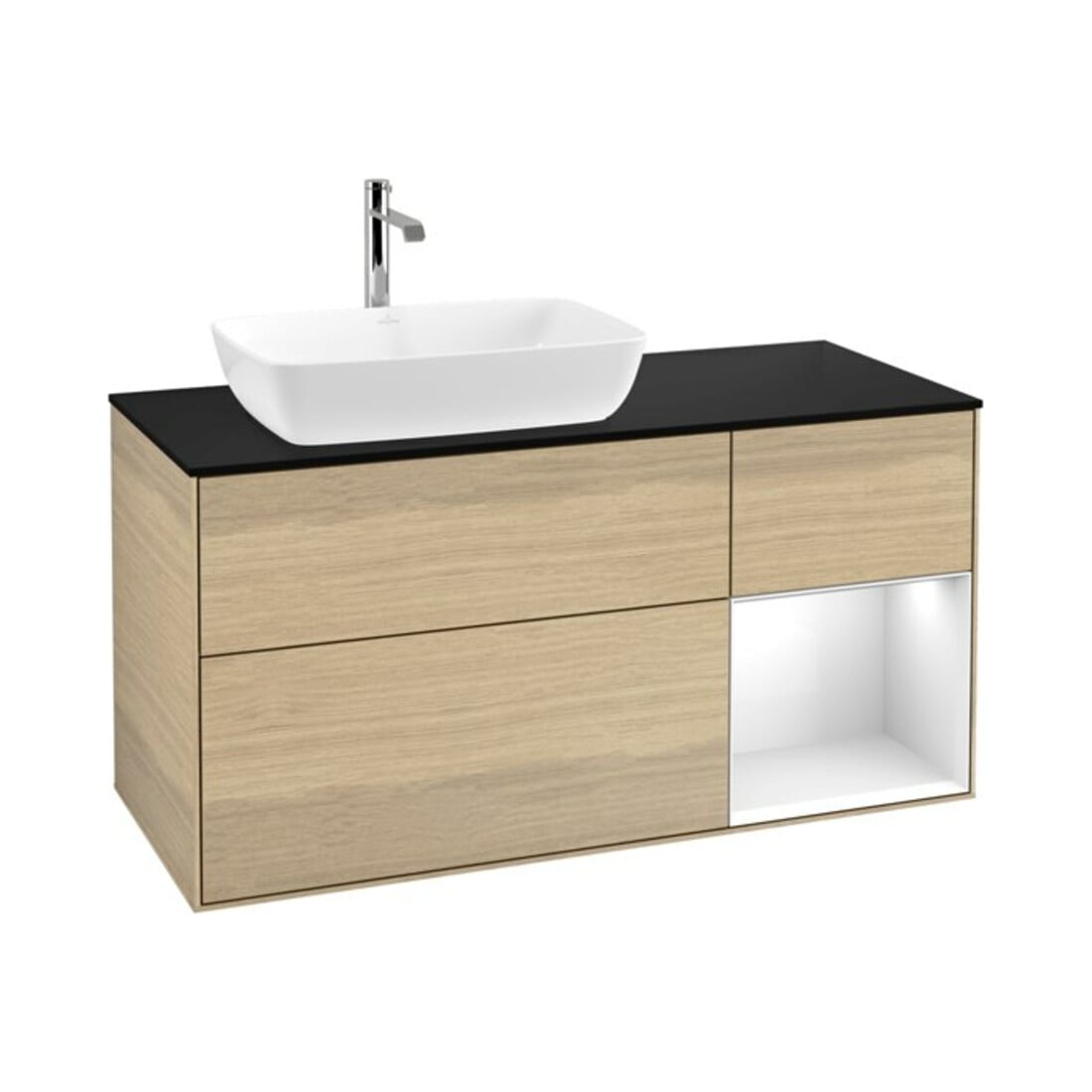 V&B Waschtischunterschrank Wandbeleuchtung Finion 120cm, Pl bla m, Reg glo wh. Lac, Oa ven