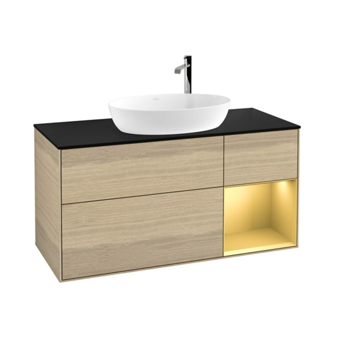 V&B Waschtischunterschrank Wandbeleuchtung Finion 120cm, Pl bla m, Reg gol m Lac, Oa ven