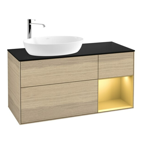 V&B Waschtischunterschrank Wandbeleuchtung Finion 120cm, Pl bla m, Reg gol m Lac, Oa ven