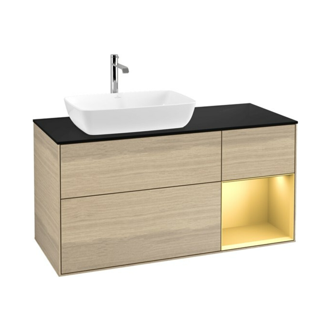 V&B Waschtischunterschrank Wandbeleuchtung Finion 120cm, Pl bla m, Reg gol m Lac, Oa ven