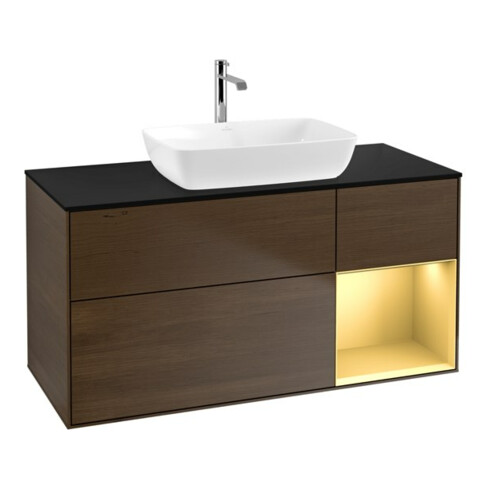 V&B Waschtischunterschrank Wandbeleuchtung Finion 120cm, Pl bla m, Reg gol m Lac, wal ven