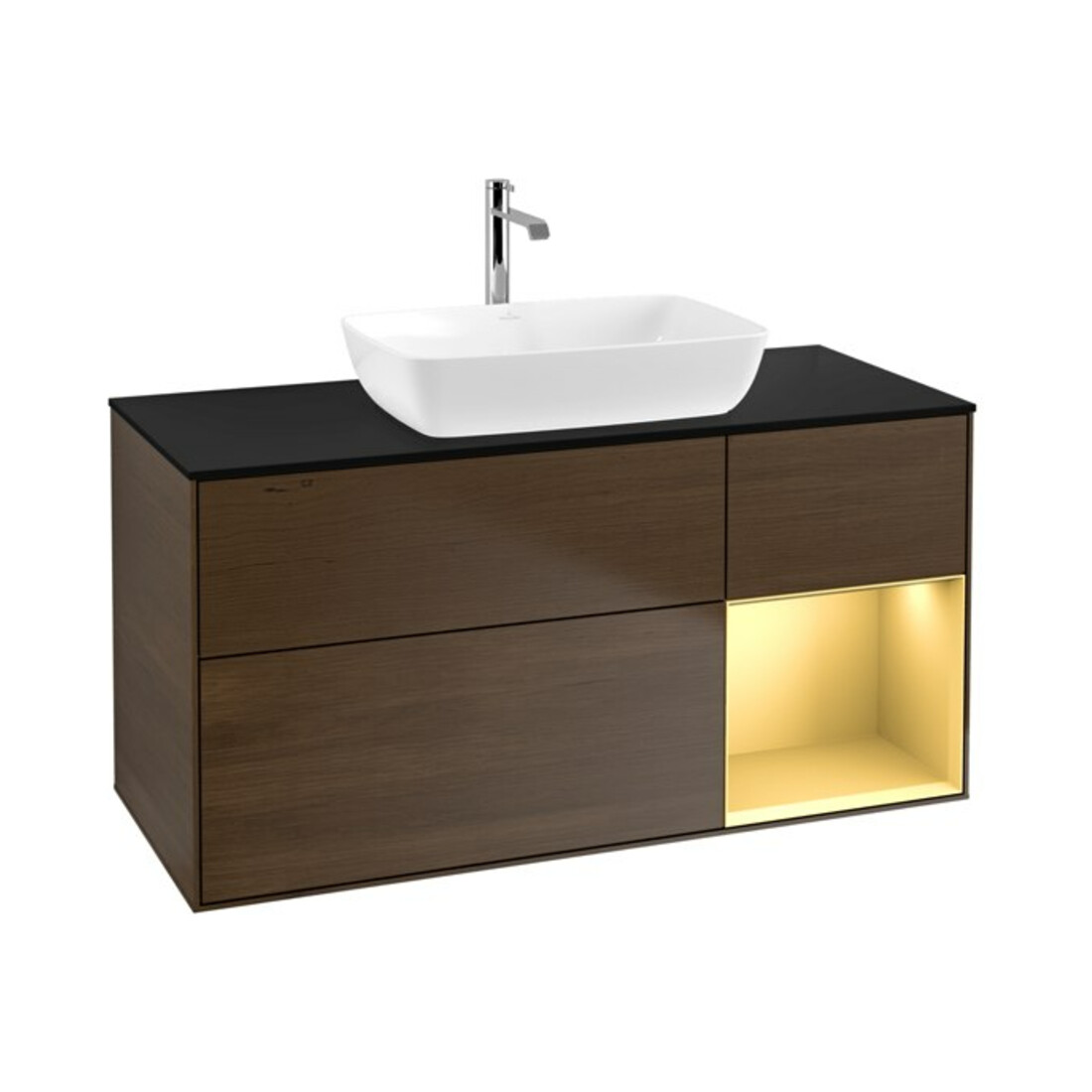 V&B Waschtischunterschrank Wandbeleuchtung Finion 120cm, Pl bla m, Reg gol m Lac, wal ven