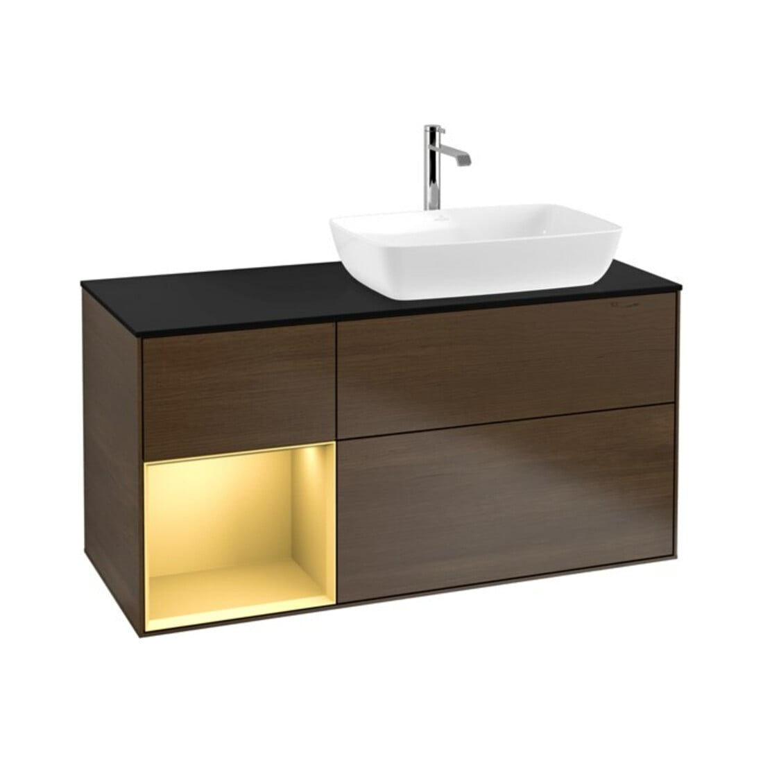 V&B Waschtischunterschrank Wandbeleuchtung Finion 120cm, Pl bla m, Reg gol m Lac, wal ven
