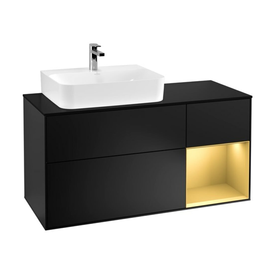 V&B Waschtischunterschrank Wandbeleuchtung Finion 120cm, Pl bla m, Reg li gol m, bla m Lac