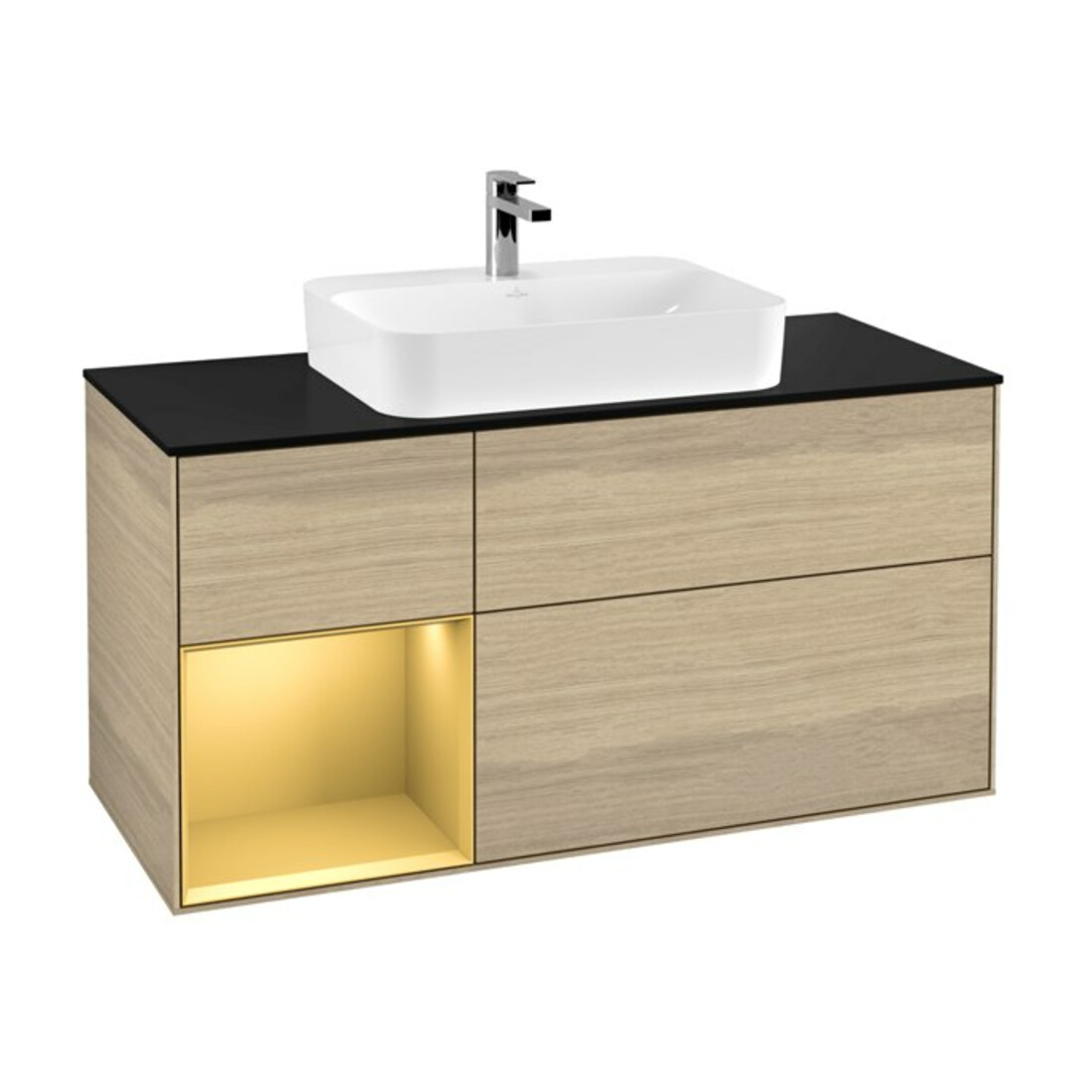 V&B Waschtischunterschrank Wandbeleuchtung Finion 120cm, Pl bla m, Reg li gol m, Oa ven