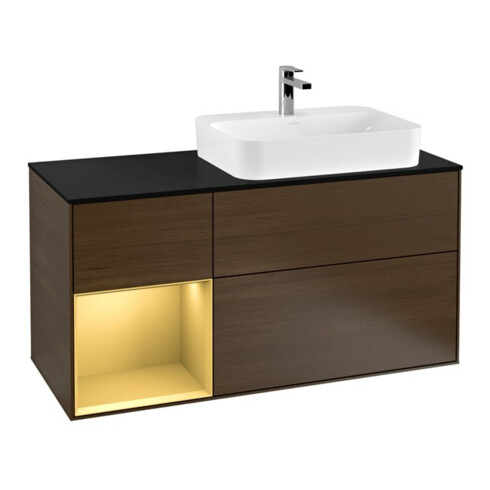 V&B Waschtischunterschrank Wandbeleuchtung Finion 120cm, Pl bla m, Reg li gol m, wal ven