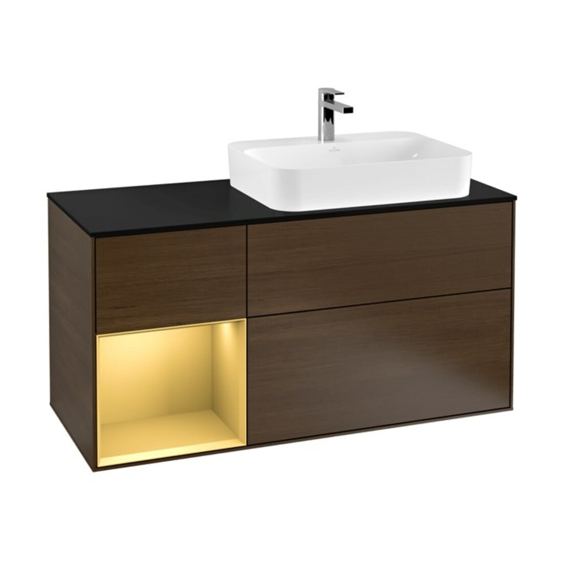 V&B Waschtischunterschrank Wandbeleuchtung Finion 120cm, Pl bla m, Reg li gol m, wal ven