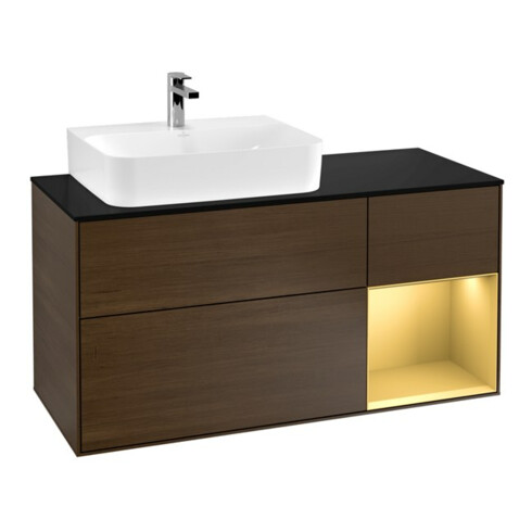 V&B Waschtischunterschrank Wandbeleuchtung Finion 120cm, Pl bla m, Reg li gol m, wal ven