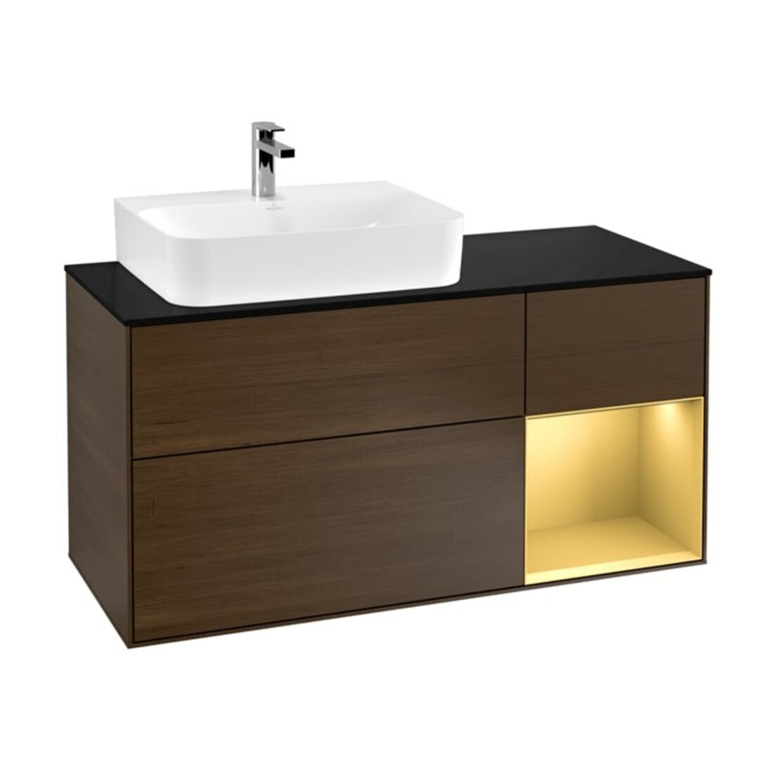 V&B Waschtischunterschrank Wandbeleuchtung Finion 120cm, Pl bla m, Reg li gol m, wal ven