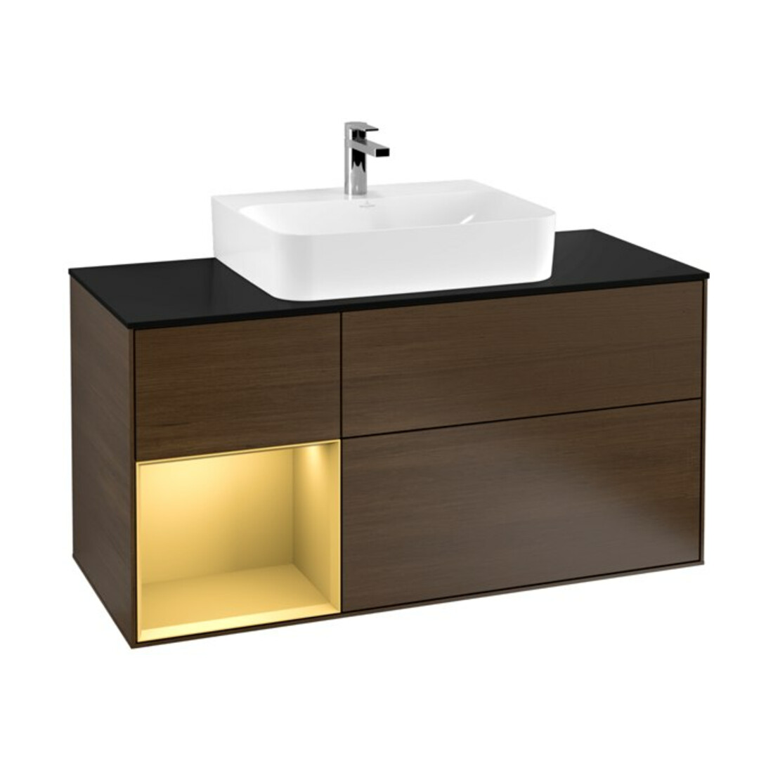 V&B Waschtischunterschrank Wandbeleuchtung Finion 120cm, Pl bla m, Reg li gol m, wal ven