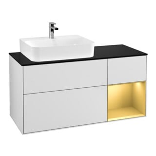 V&B Waschtischunterschrank Wandbeleuchtung Finion 120cm, Pl bla m, Reg li gol m, wh. m Lac