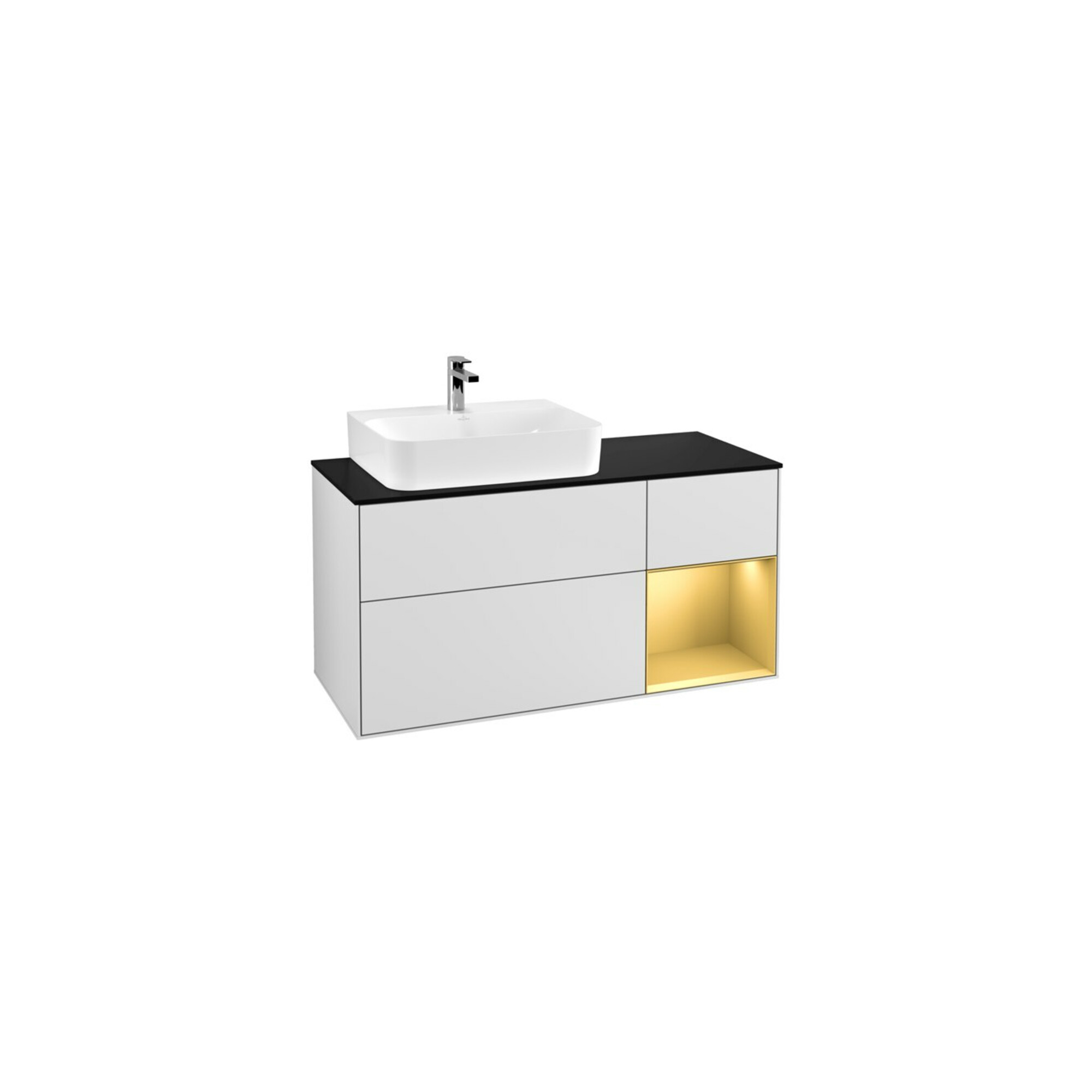 V&B Waschtischunterschrank Wandbeleuchtung Finion 120cm, Pl bla m, Reg li gol m, wh. m Lac ; Villeroy & Boch