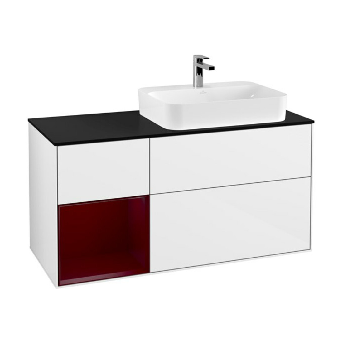 V&B Waschtischunterschrank Wandbeleuchtung Finion 120cm, Pl bla m, Reg li Peo, glo wh. Lac