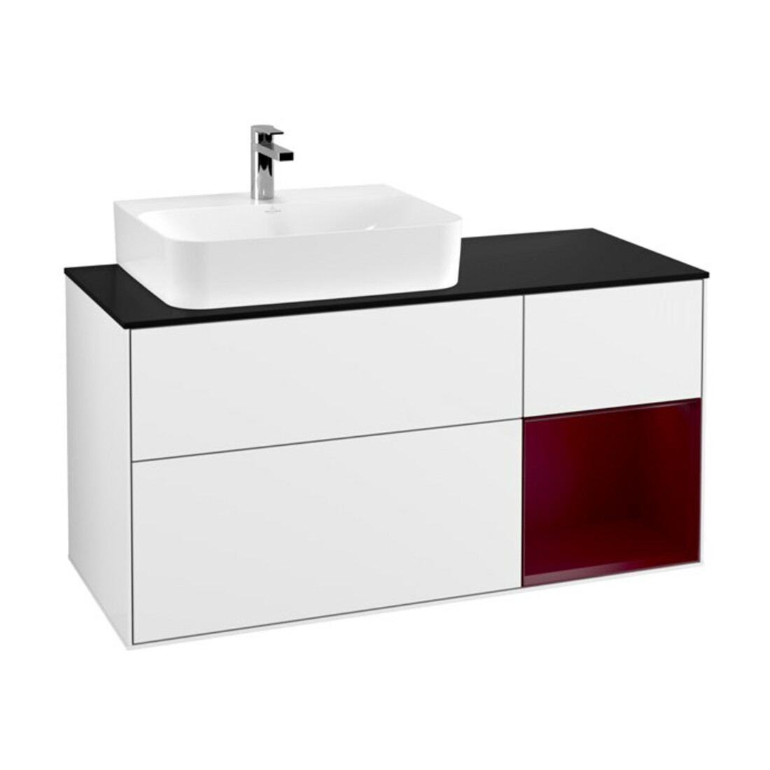 V&B Waschtischunterschrank Wandbeleuchtung Finion 120cm, Pl bla m, Reg li Peo, glo wh. Lac