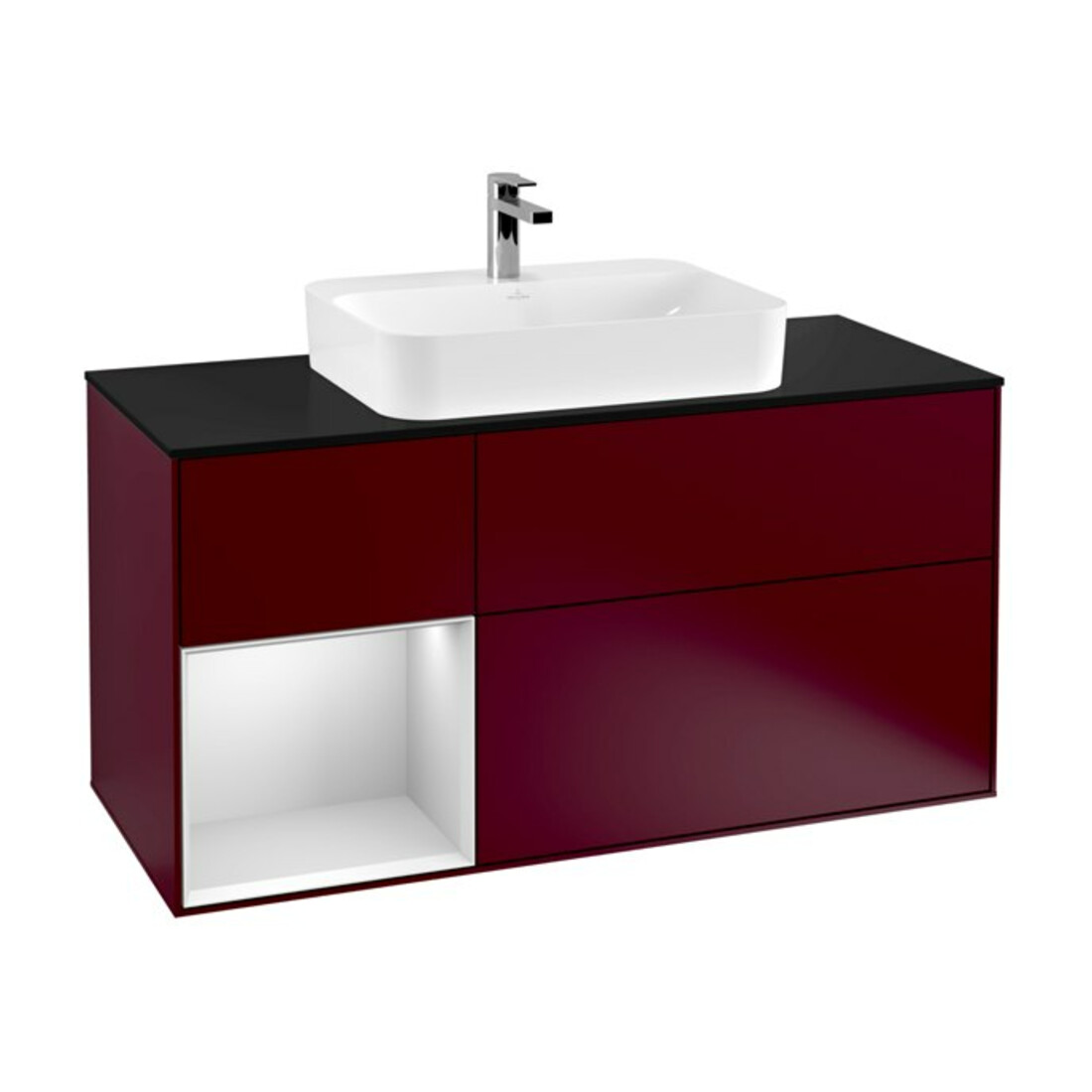 V&B Waschtischunterschrank Wandbeleuchtung Finion 120cm, Pl bla m, Reg li wh. m Lac, Peo m