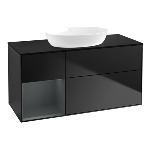 V&B Waschtischunterschrank Wandbeleuchtung Finion 120cm, Pl bla m, Reg md m Lac, bla m Lac