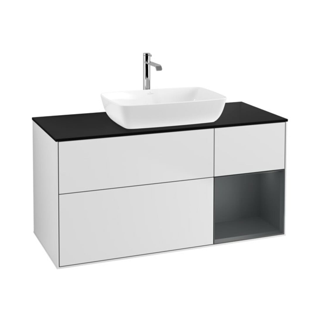 V&B Waschtischunterschrank Wandbeleuchtung Finion 120cm, Pl bla m, Reg md m Lac, wh. m Lac
