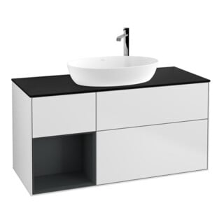 V&B Waschtischunterschrank Wandbeleuchtung Finion 120cm, Pl bla m, Reg md m Lac, wh. m Lac