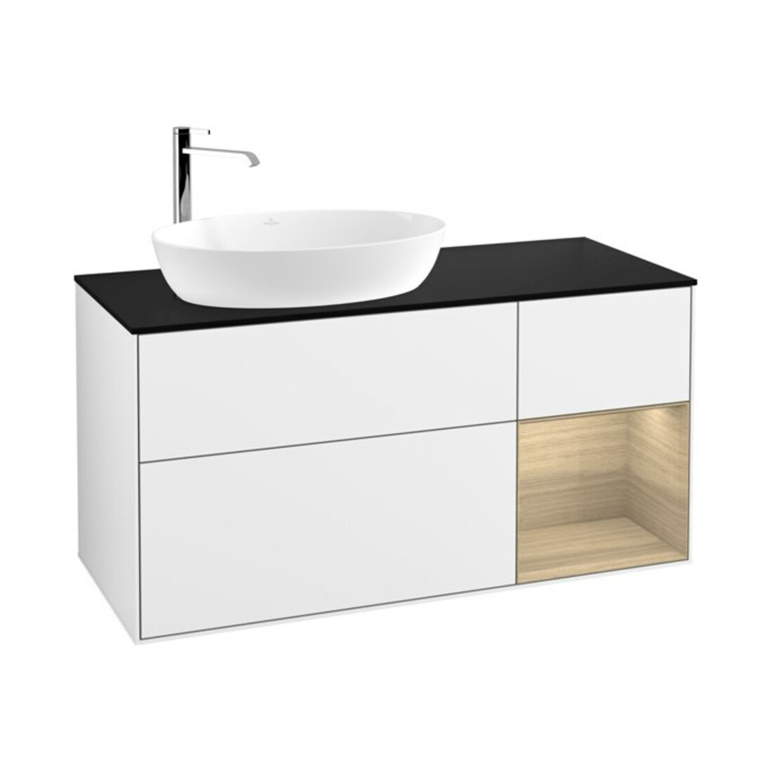 V&B Waschtischunterschrank Wandbeleuchtung Finion 120cm, Pl bla m, Reg Oa ven, glo wh. Lac