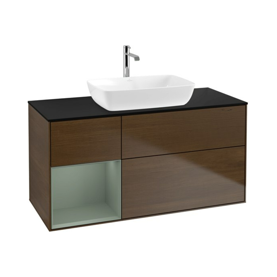 V&B Waschtischunterschrank Wandbeleuchtung Finion 120cm, Pl bla m, Reg Oli. m Lac, wal ven