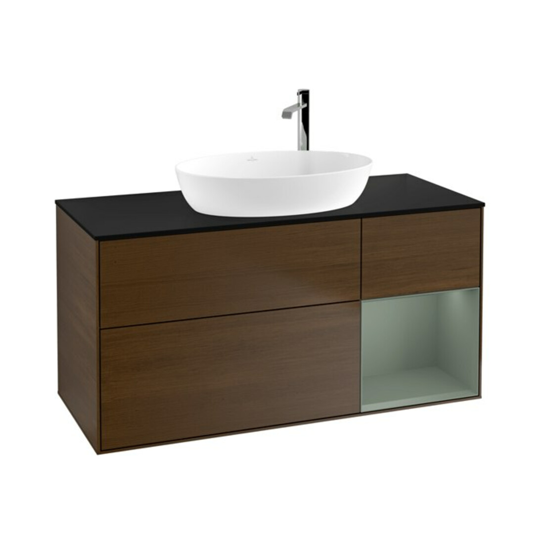 V&B Waschtischunterschrank Wandbeleuchtung Finion 120cm, Pl bla m, Reg Oli. m Lac, wal ven