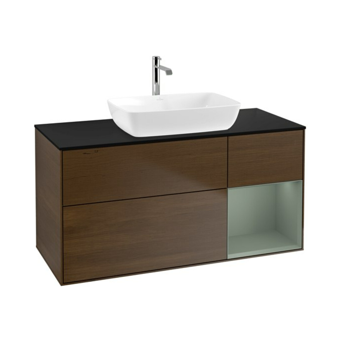V&B Waschtischunterschrank Wandbeleuchtung Finion 120cm, Pl bla m, Reg Oli. m Lac, wal ven