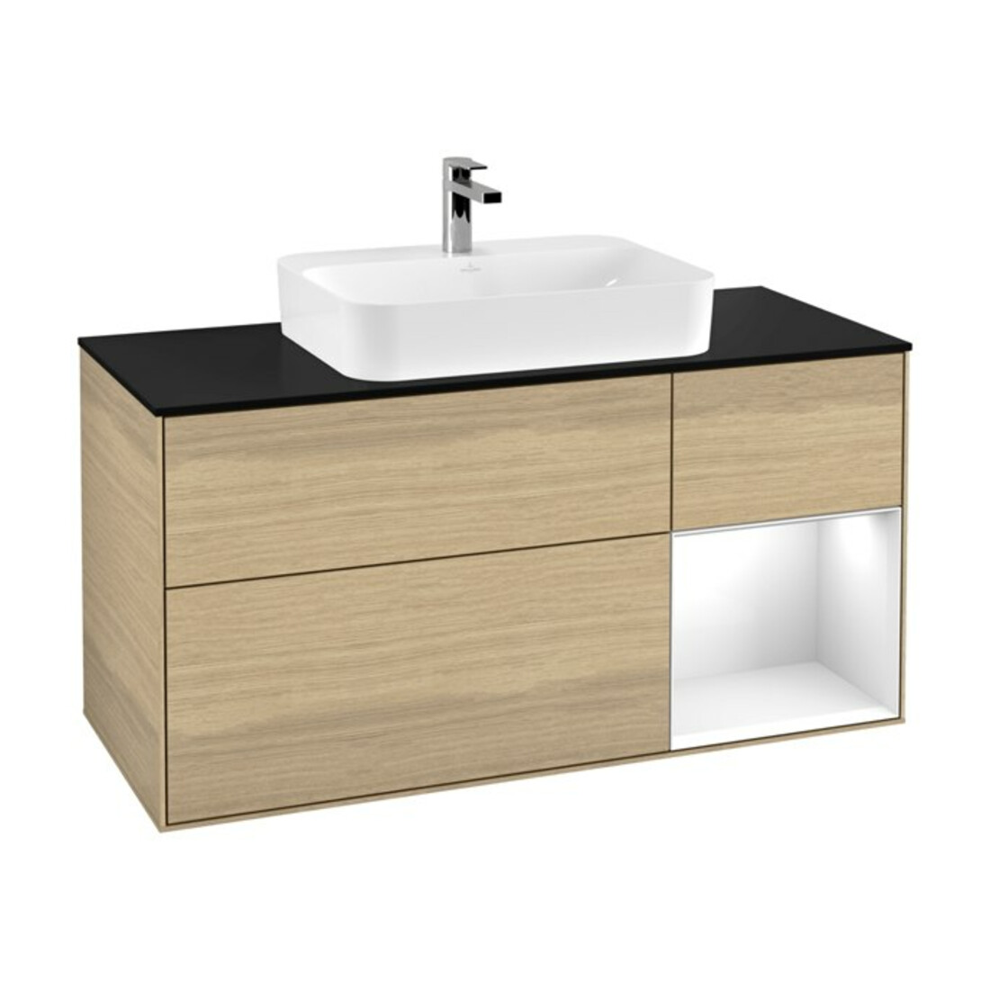 V&B Waschtischunterschrank Wandbeleuchtung Finion 120cm, Pl bla m, Reg re glo wh., Oa ven