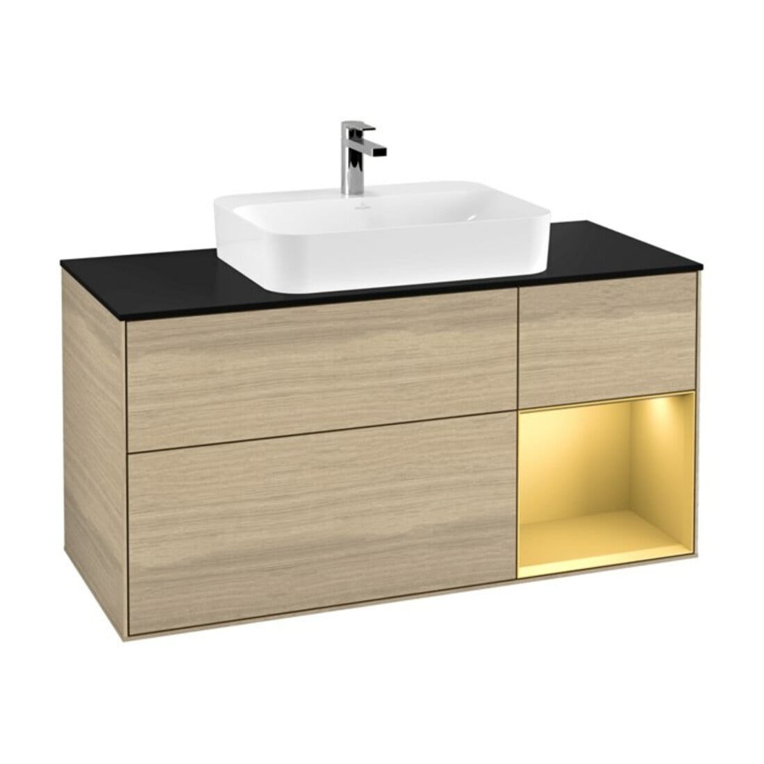 V&B Waschtischunterschrank Wandbeleuchtung Finion 120cm, Pl bla m, Reg re gol m, Oa ven