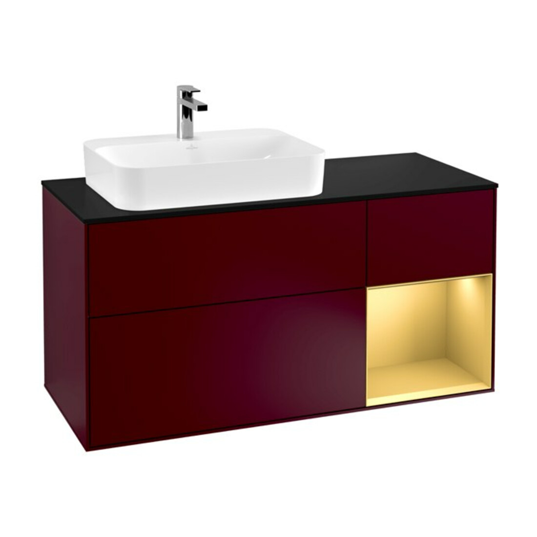 V&B Waschtischunterschrank Wandbeleuchtung Finion 120cm, Pl bla m, Reg re gol m, Peo m