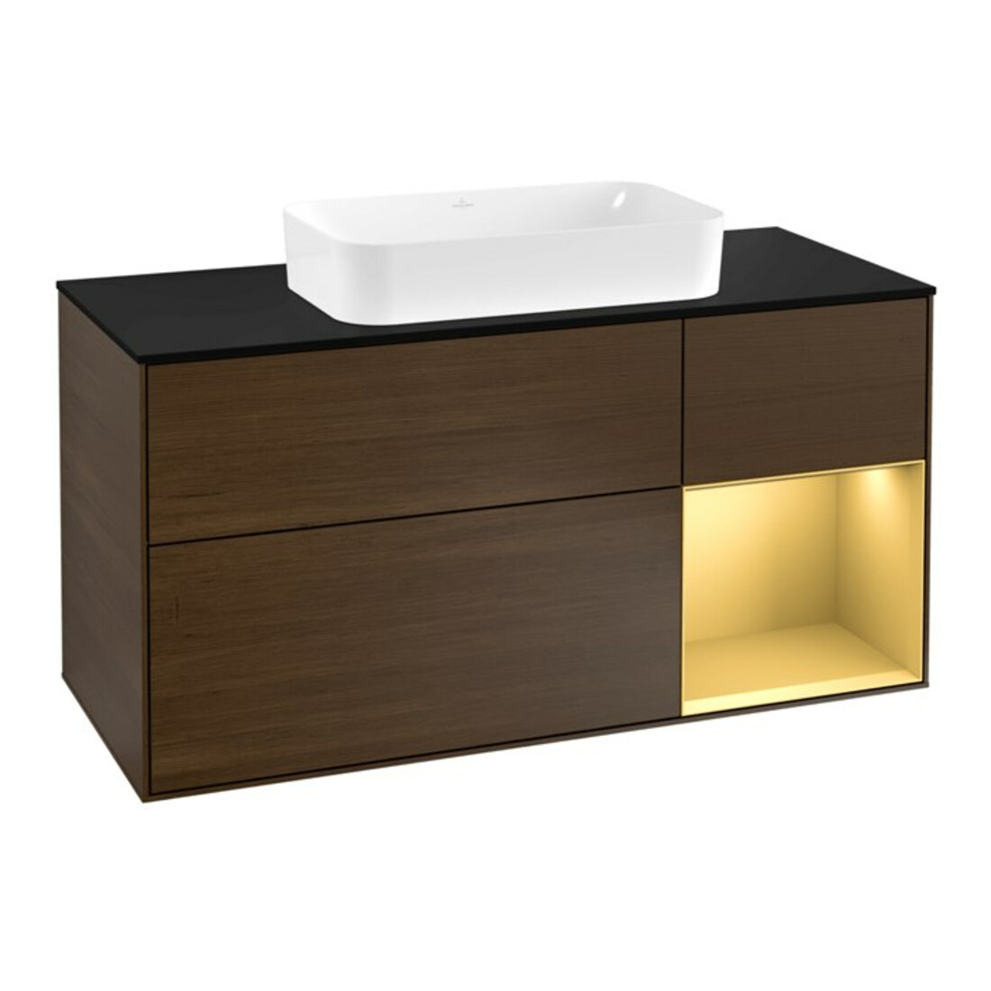 V&B Waschtischunterschrank Wandbeleuchtung Finion 120cm, Pl bla m, Reg re gol m, wal ven