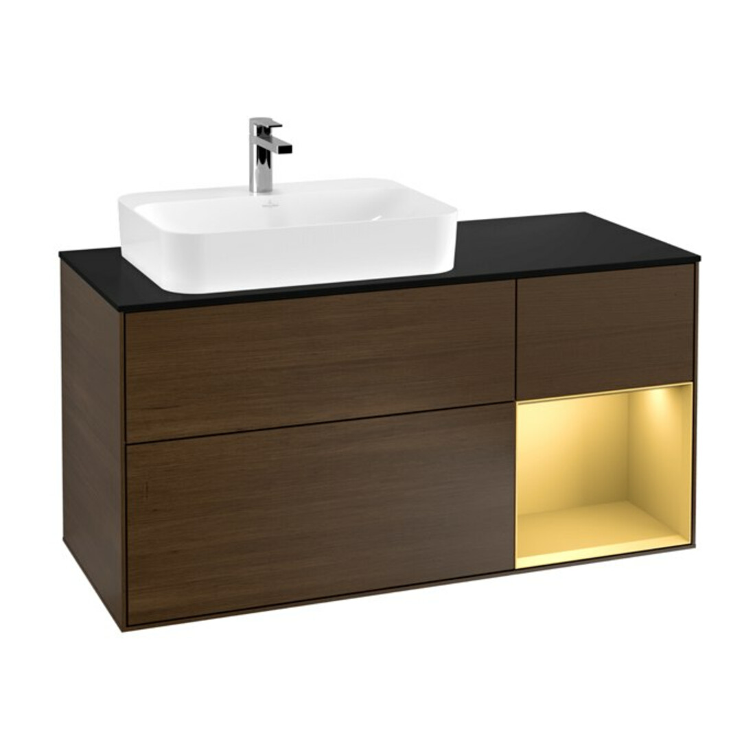 V&B Waschtischunterschrank Wandbeleuchtung Finion 120cm, Pl bla m, Reg re gol m, wal ven