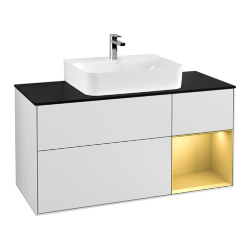 V&B Waschtischunterschrank Wandbeleuchtung Finion 120cm, Pl bla m, Reg re gol m, wh. m Lac