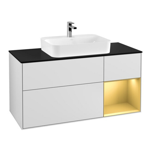V&B Waschtischunterschrank Wandbeleuchtung Finion 120cm, Pl bla m, Reg re gol m, wh. m Lac