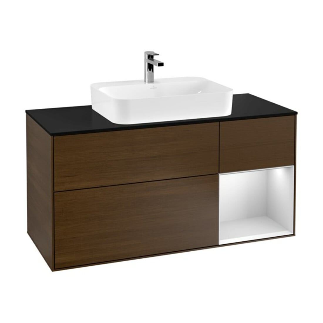 V&B Waschtischunterschrank Wandbeleuchtung Finion 120cm, Pl bla m, Reg re wh. m, wal ven