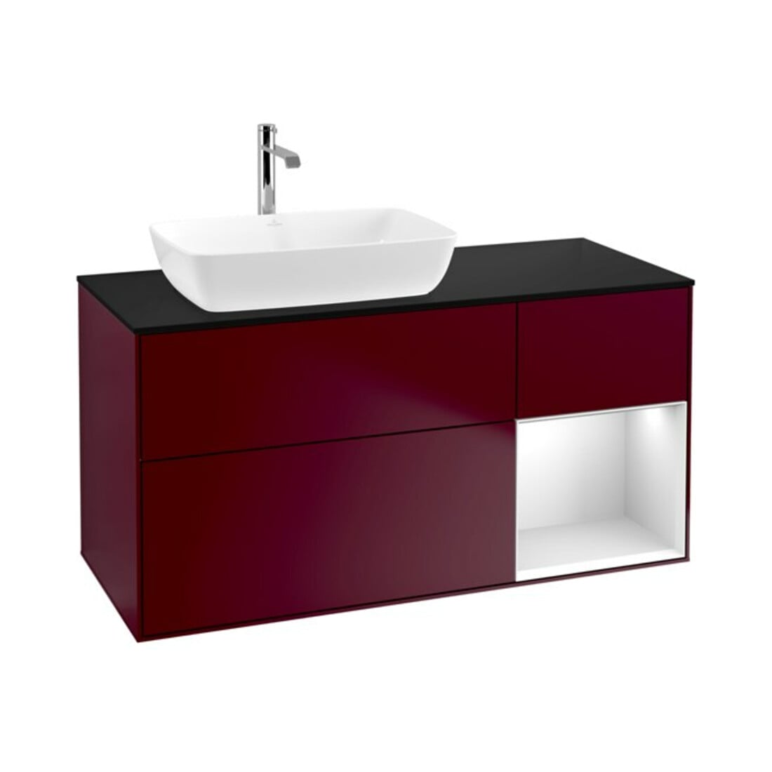 V&B Waschtischunterschrank Wandbeleuchtung Finion 120cm, Pl bla m, Reg wh. m Lac, Peo m